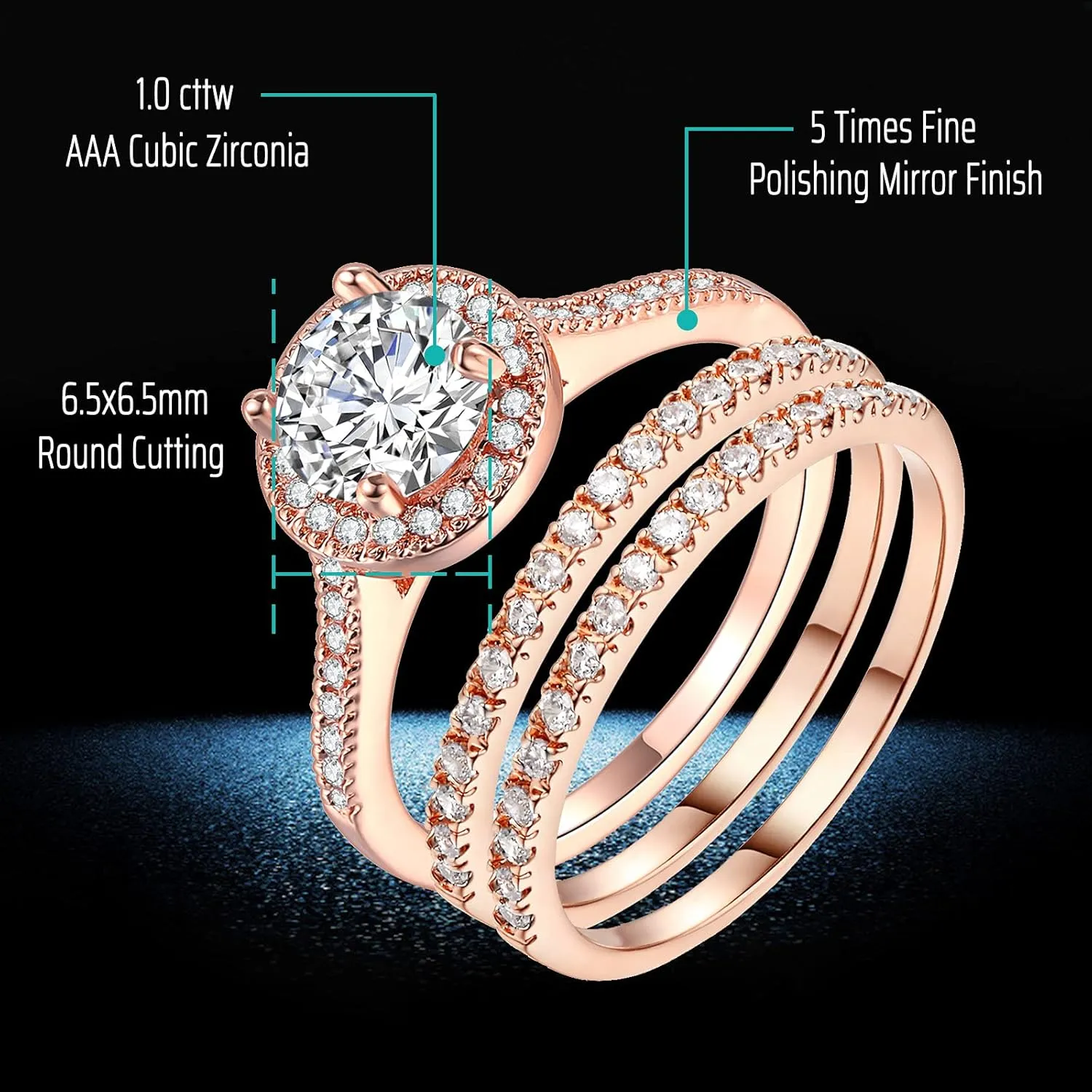 1.7Ct Cz 18k Rose Gold Filled Wedding Ring Sets for Him and Her Women Men Titanium Stainless Steel Bands Couple Rings