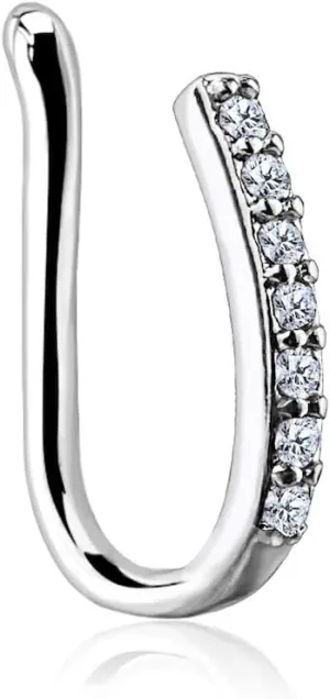 18 GA CZ Lined Bar IP Non-Piercing Clip-On (Steel/Clear CZ)