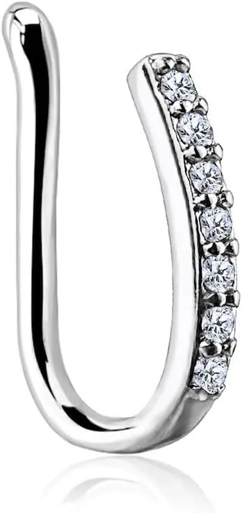 18 GA CZ Lined Bar IP Non-Piercing Clip-On (Steel/Clear CZ)