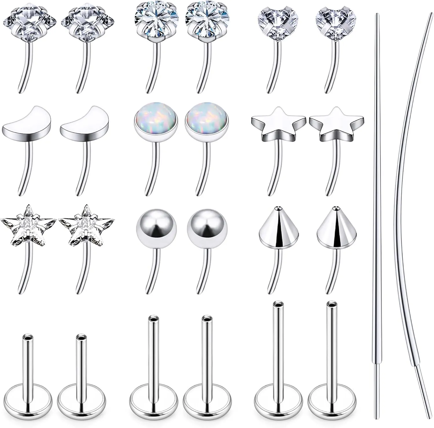 18/20g Nose Rings Studs Flat Back Earrings Surgical Steel 6/7/8mm Threadless Cartilage Helix Tragus Labret Medusa Piercing Jewelry for Women Men