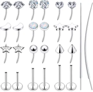 18/20g Nose Rings Studs Flat Back Earrings Surgical Steel 6/7/8mm Threadless Cartilage Helix Tragus Labret Medusa Piercing Jewelry for Women Men
