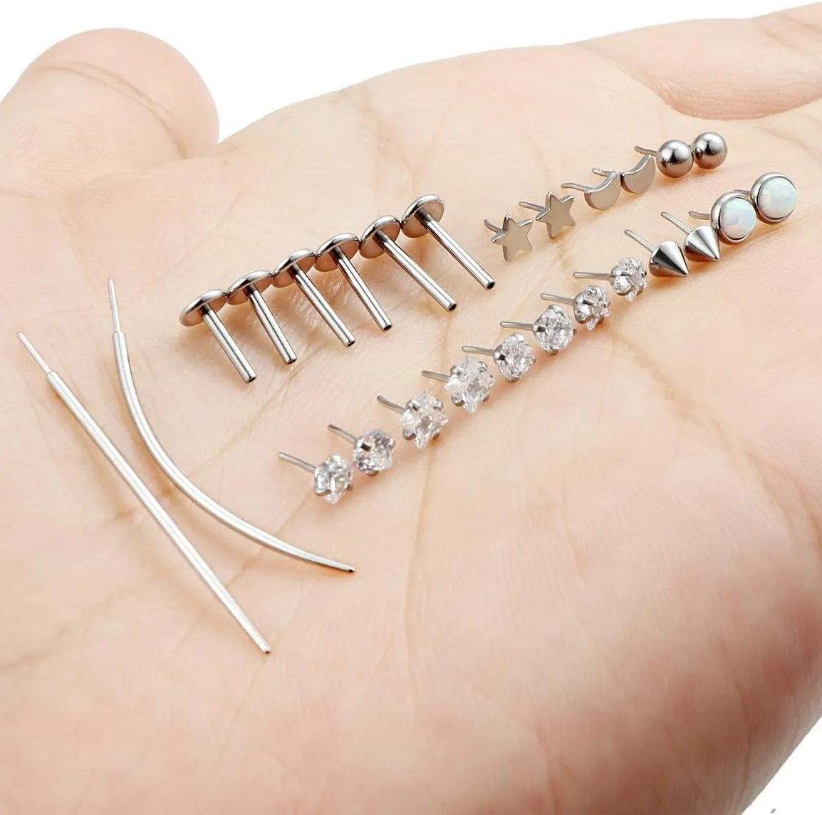 18/20g Nose Rings Studs Flat Back Earrings Surgical Steel 6/7/8mm Threadless Cartilage Helix Tragus Labret Medusa Piercing Jewelry for Women Men