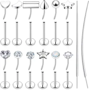 18/20g Threadless Nose Lip Rings Flat Back Studs Earrings Surgical Steel 6mm Cartilage Helix Tragus Labret Medusa Piercing Jewelry for Women Men