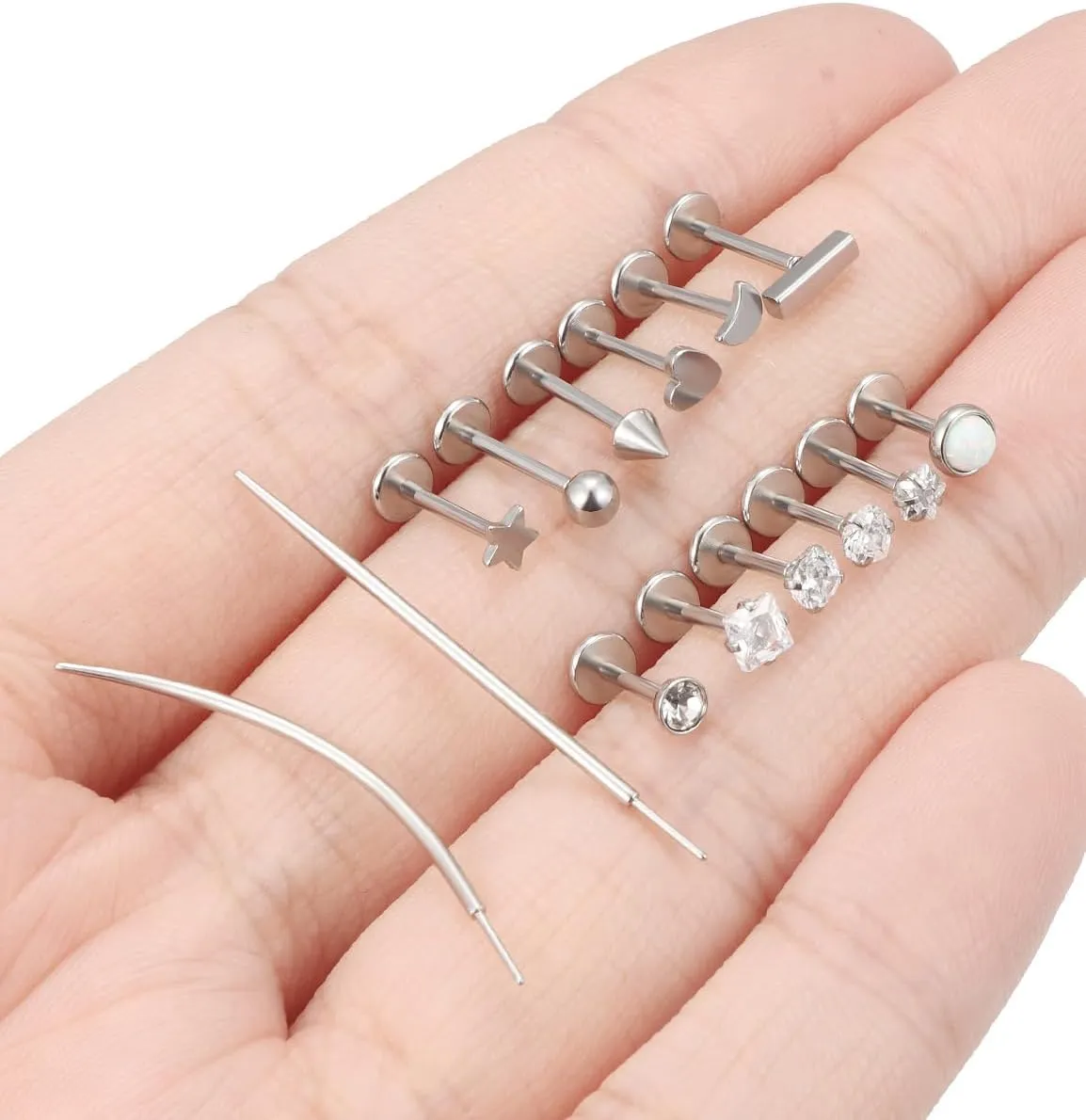 18/20g Threadless Nose Lip Rings Flat Back Studs Earrings Surgical Steel 6mm Cartilage Helix Tragus Labret Medusa Piercing Jewelry for Women Men