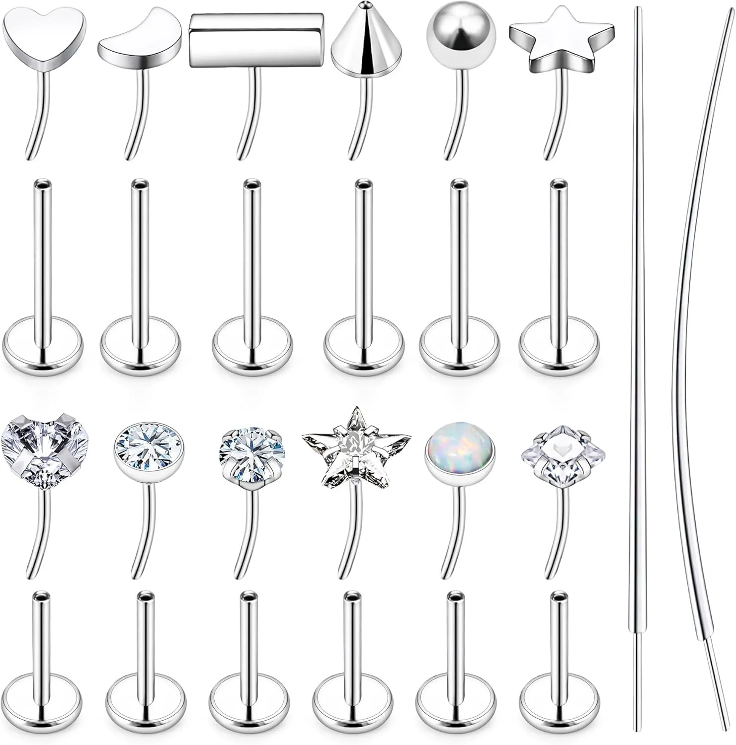 18/20g Threadless Nose Lip Rings Flat Back Studs Earrings Surgical Steel 6mm Cartilage Helix Tragus Labret Medusa Piercing Jewelry for Women Men