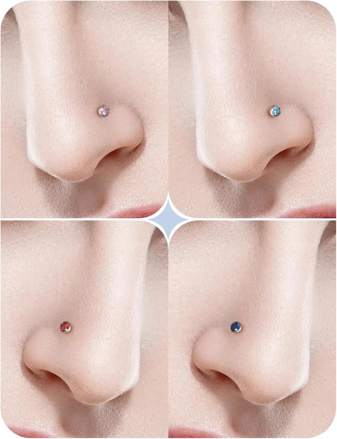 18G 20G 22G Astm F136 Titanium Nose Rings Studs Piercing Jewelry for Women Men Cubic Zirconia Nose Rings Nostril Piercing Jewelry Diamond Clear CZ 1.5mm 2mm 2.5mm 3mm 10PCS