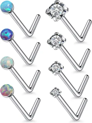 18G 20G 22G Astm F136 Titanium Nose Rings Studs Piercing Jewelry for Women Men Round Cubic Zirconia Nose Rings Opal Nostril Ring Piercing Jewelry For Women Men 1.5mm 2mm 2.5mm 3mm 8PCS