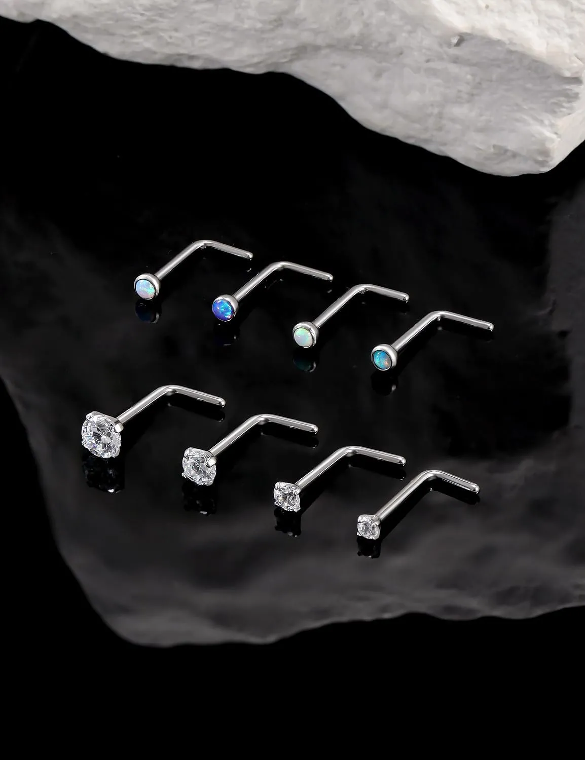 18G 20G 22G Astm F136 Titanium Nose Rings Studs Piercing Jewelry for Women Men Round Cubic Zirconia Nose Rings Opal Nostril Ring Piercing Jewelry For Women Men 1.5mm 2mm 2.5mm 3mm 8PCS