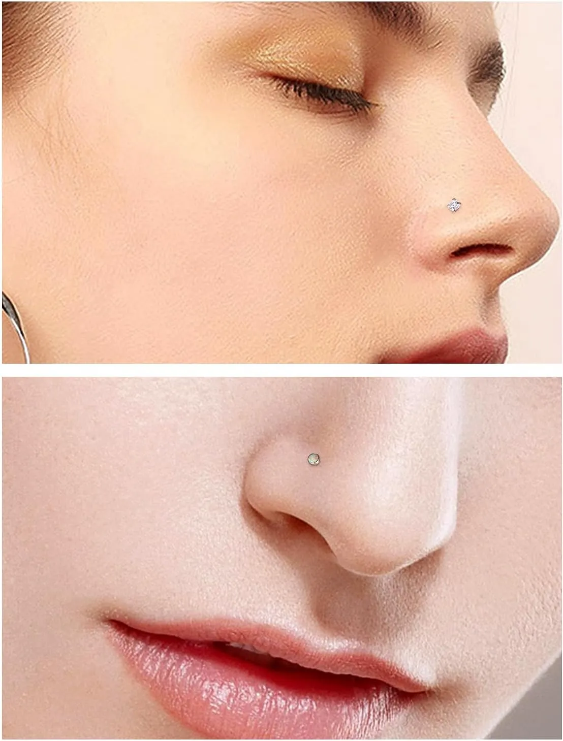 18G 20G 22G Astm F136 Titanium Nose Rings Studs Piercing Jewelry for Women Men Round Cubic Zirconia Nose Rings Opal Nostril Ring Piercing Jewelry For Women Men 1.5mm 2mm 2.5mm 3mm 8PCS