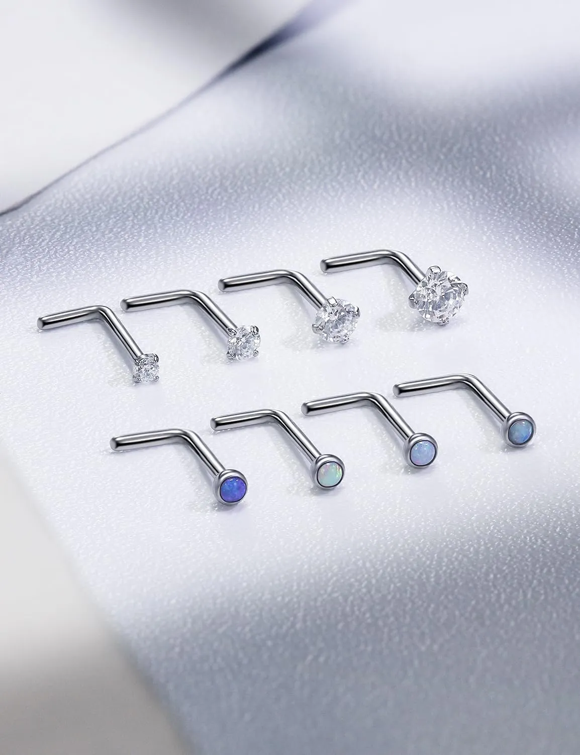 18G 20G 22G Astm F136 Titanium Nose Rings Studs Piercing Jewelry for Women Men Round Cubic Zirconia Nose Rings Opal Nostril Ring Piercing Jewelry For Women Men 1.5mm 2mm 2.5mm 3mm 8PCS