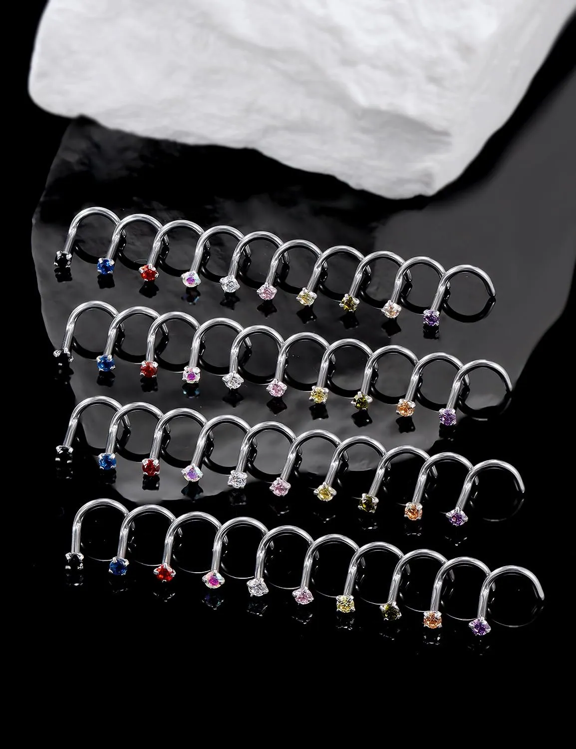 18G 20G 22G Surgical Steel Cubic Zirconia Nose Rings Studs for Women Men Nose Piercing Jewelry Top Diamond 1.5mm 2mm