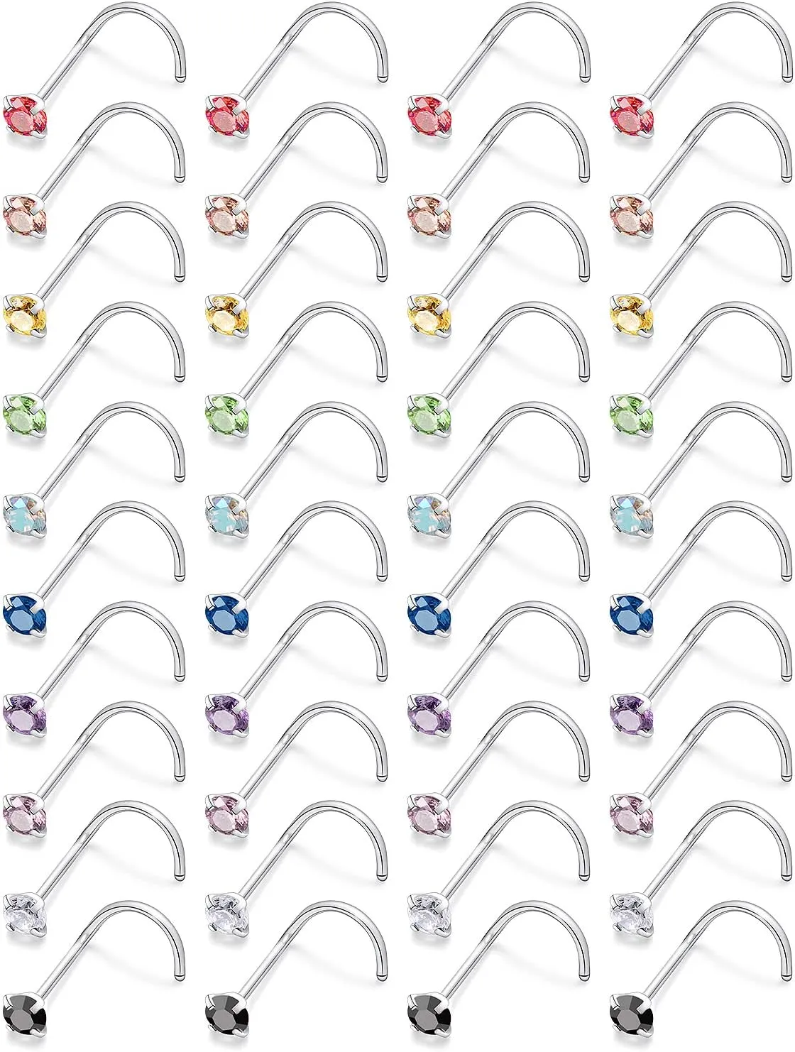 18G 20G 22G Surgical Steel Cubic Zirconia Nose Rings Studs for Women Men Nose Piercing Jewelry Top Diamond 1.5mm 2mm