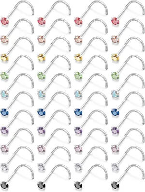 18G 20G 22G Surgical Steel Cubic Zirconia Nose Rings Studs for Women Men Nose Piercing Jewelry Top Diamond 1.5mm 2mm