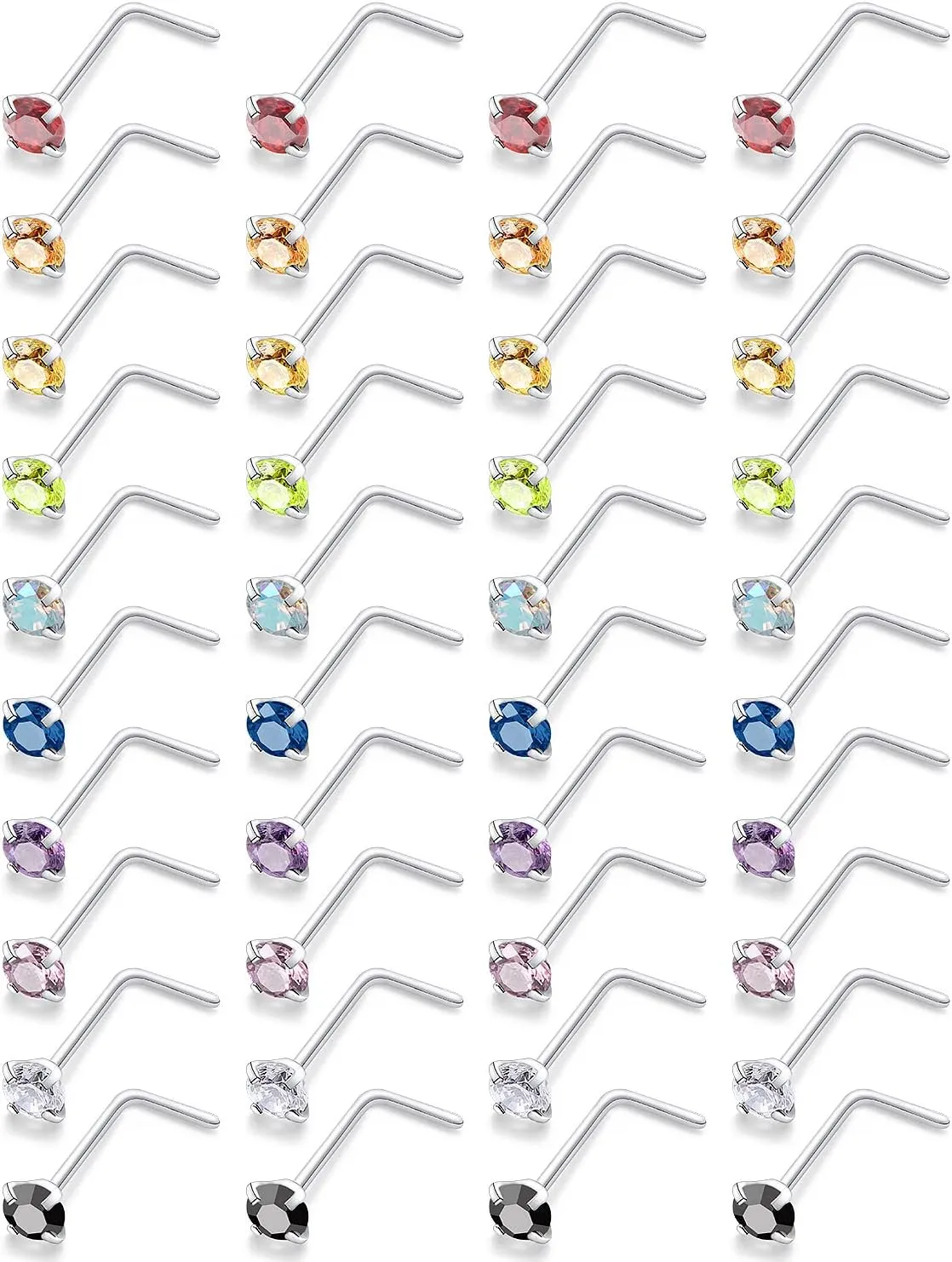 18G 20G 22G Surgical Steel Cubic Zirconia Nose Rings Studs for Women Men Nose Piercing Jewelry Top Diamond 1.5mm 2mm