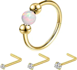18G Opal Nose Rings, small earrings, Hypoallergenic 316L Surgical Steel Nose Piercing Jewelry for Men and Women
