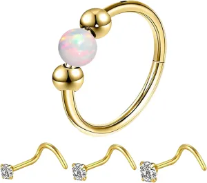 18G Opal Nose Rings, small earrings, Hypoallergenic 316L Surgical Steel Nose Piercing Jewelry for Men and Women