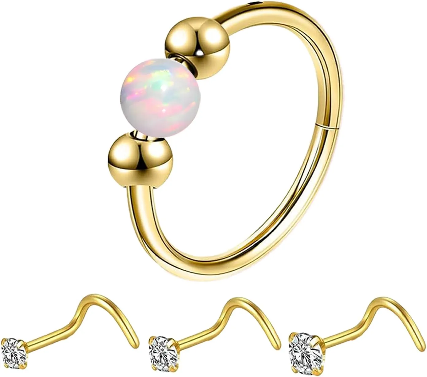 18G Opal Nose Rings, small earrings, Hypoallergenic 316L Surgical Steel Nose Piercing Jewelry for Men and Women