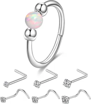 18G Opal Nose Rings, small earrings, Hypoallergenic 316L Surgical Steel Nose Piercing Jewelry for Men and Women