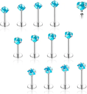 18G/16G Surgical Steel Internal Thread CZ Stud Piercing Jewelry for Tragus/Nose/Helix/Conch/Medusa/Lip/Labret - Helix Tragus Cartilage Earring for Women Men 16Pcs