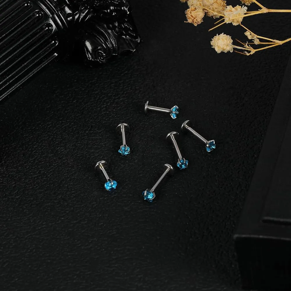 18G/16G Surgical Steel Internal Thread CZ Stud Piercing Jewelry for Tragus/Nose/Helix/Conch/Medusa/Lip/Labret - Helix Tragus Cartilage Earring for Women Men 16Pcs