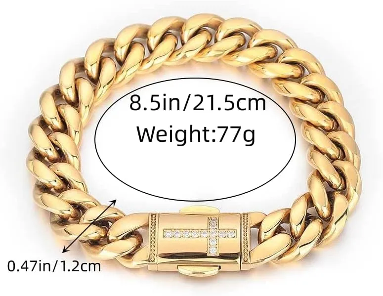 18K Gold Bracelet Cuban Chain 18K Gold Hip Hop Miami Pure Cuban Chain Men's bracelet Mosan Diamond Cross buckle Gift for men and women