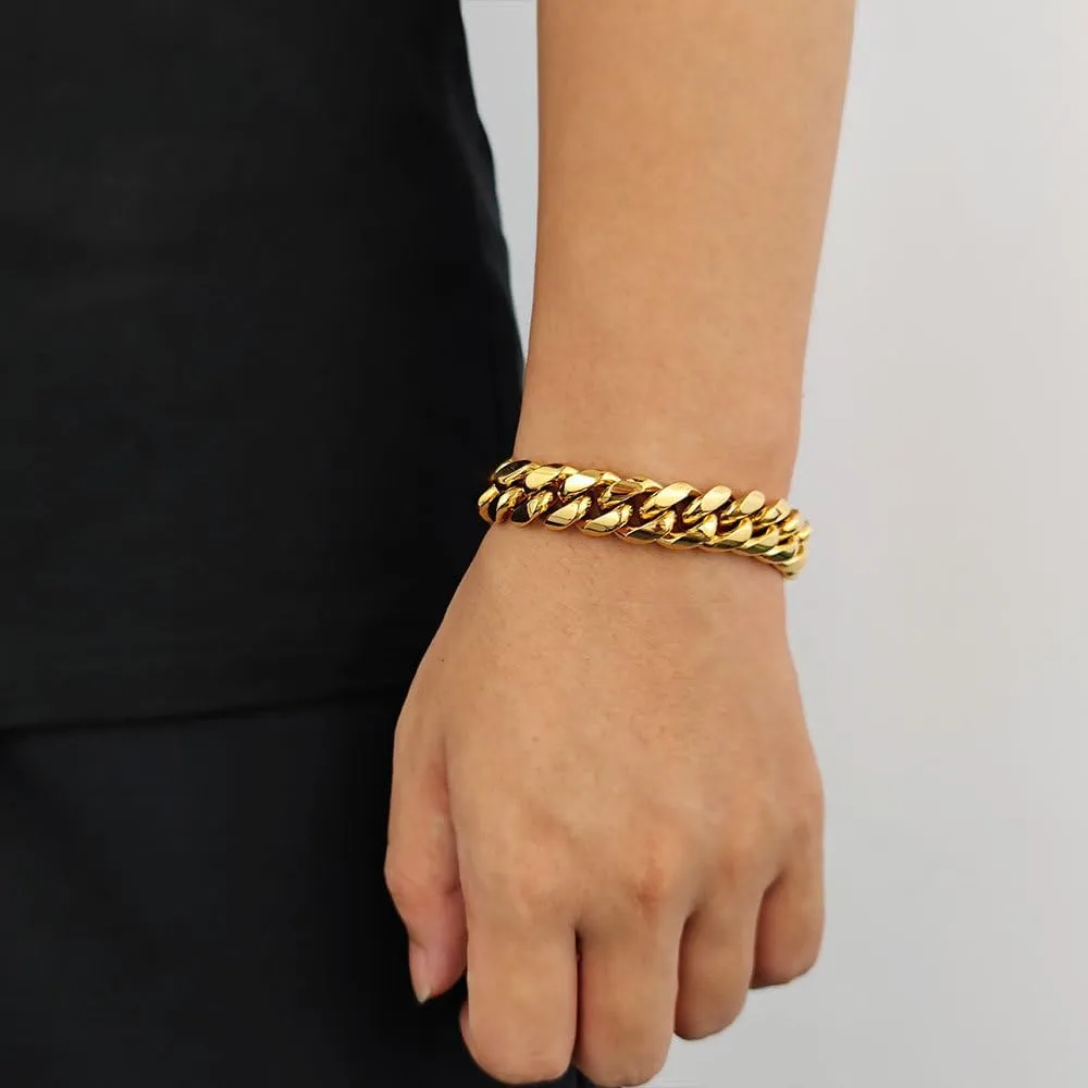 18K Gold Bracelet Cuban Chain 18K Gold Hip Hop Miami Pure Cuban Chain Men's bracelet Mosan Diamond Cross buckle Gift for men and women