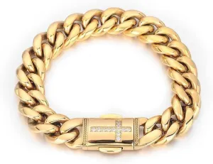 18K Gold Bracelet Cuban Chain 18K Gold Hip Hop Miami Pure Cuban Chain Men's bracelet Mosan Diamond Cross buckle Gift for men and women