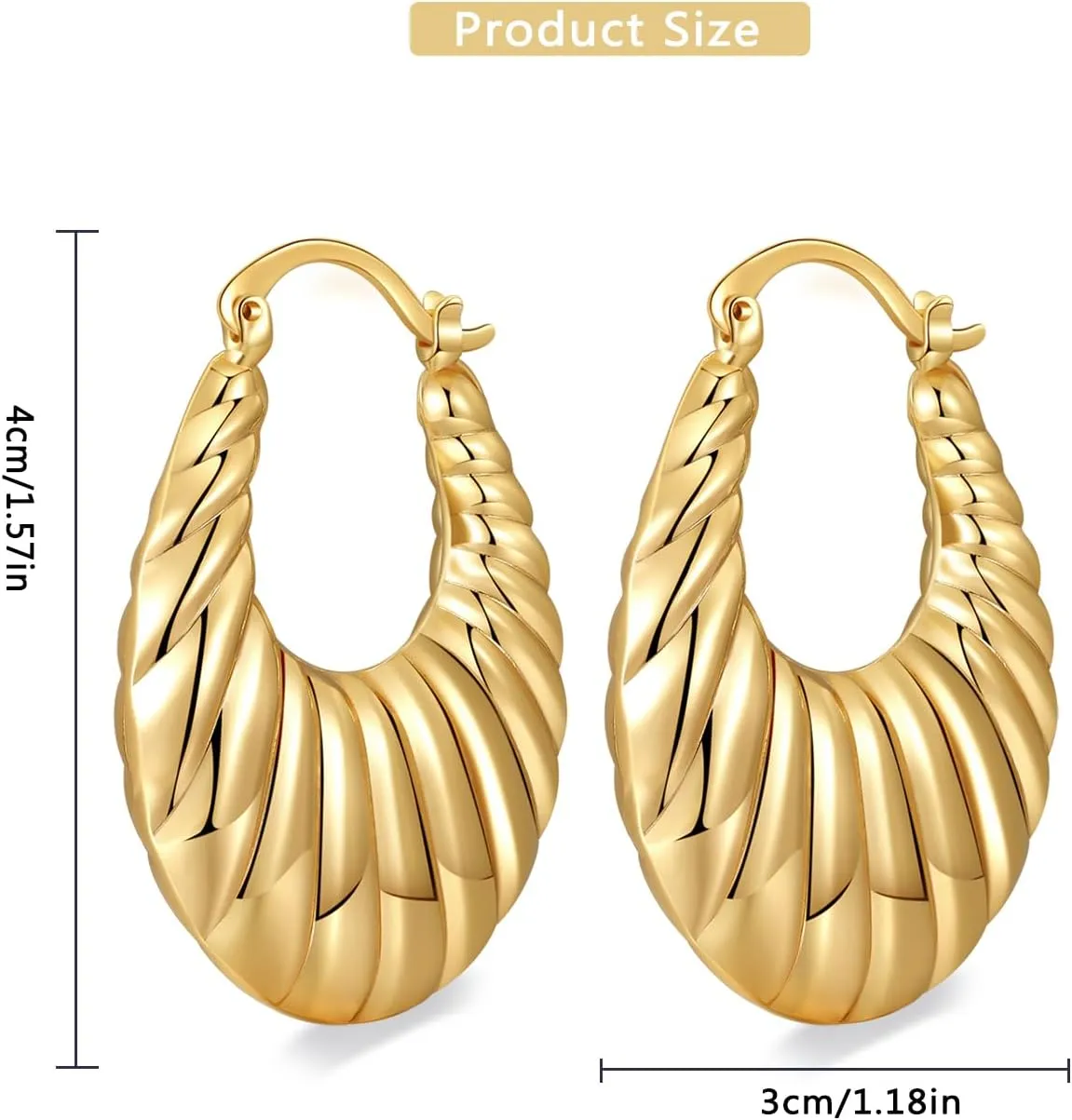 18K Gold Plated Chunky Hoops Earring Women Hoop Earrings Lightweight Daily Jewelry
