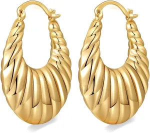 18K Gold Plated Chunky Hoops Earring Women Hoop Earrings Lightweight Daily Jewelry