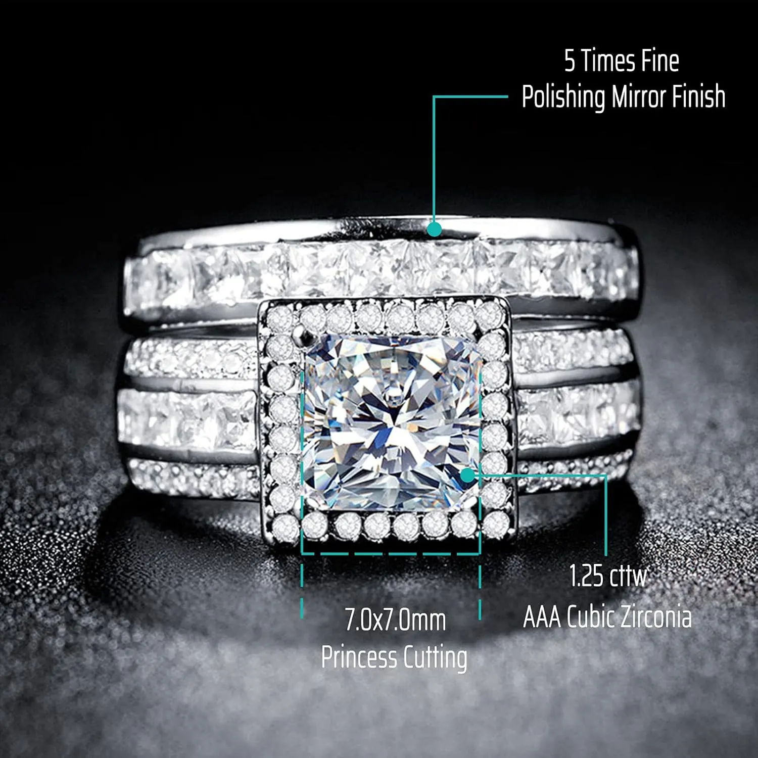 18k Gold Plated Princess Wedding Ring Sets for Him and Her Women Men Titanium Stainless Steel Bands 3.0Ct Cz Couple Rings