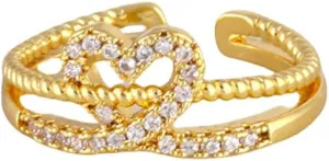 18k Gold Toe Rings for Women Adjustable Bow Toe Ring Heart Tail Ring Zircon Toe Ring Beach jewelry