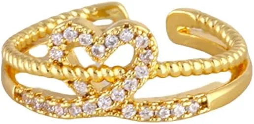 18k Gold Toe Rings for Women Adjustable Bow Toe Ring Heart Tail Ring Zircon Toe Ring Beach jewelry