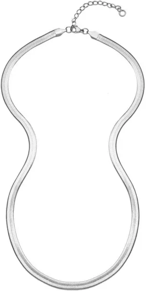 18k Real Gold Plated Flat Snake Chain Herringbone Choker Necklace for Women (5MM,14"-22")