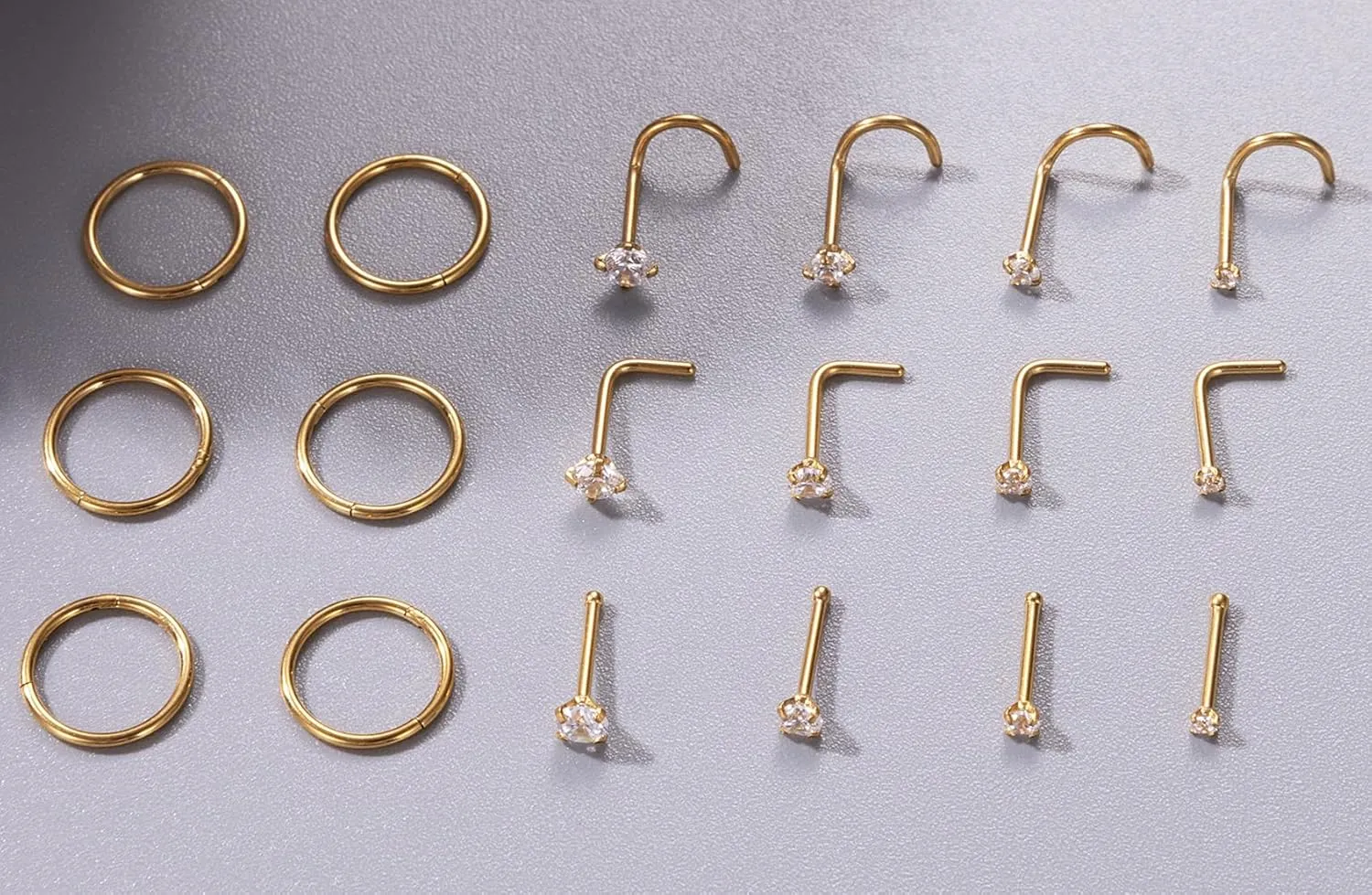 18PCS 20G 316L Stainless Steel Nose Rings for Women Men Clicker Hinged Nose Rings Hoops CZ Nose Studs Nose Piercing Jewelry