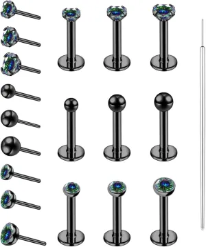 19pcs Nose Rings Studs, 20/18G 316L Surgical Stainless Steel Lip Rings Labret Jewelry Cartilage Tragus Helix Earrings Monroe Medusa Piercing Jewelry for Women Men