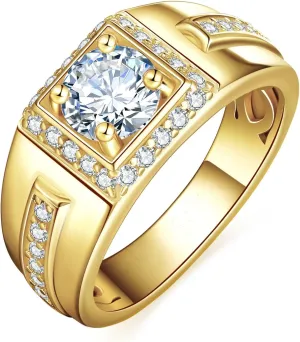 1CT Moissanite Mens Wedding Band 14K/White Gold Plated Engagement Rings for Men with Pave Round Cut 0.51Ct Cubic Zirconia Inner Ring Hollow Out Promise Ring for Him Size 8-12