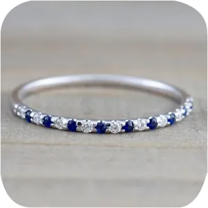 1mm Wedding Band Cubic Zirconia Half Eternity Stackable Engagement Ring Thin Simple Dainty Sapphire 925 Sterling Silver Plated CZ Simulated Diamond Midi Rings for Women Comfort Fit Size 6