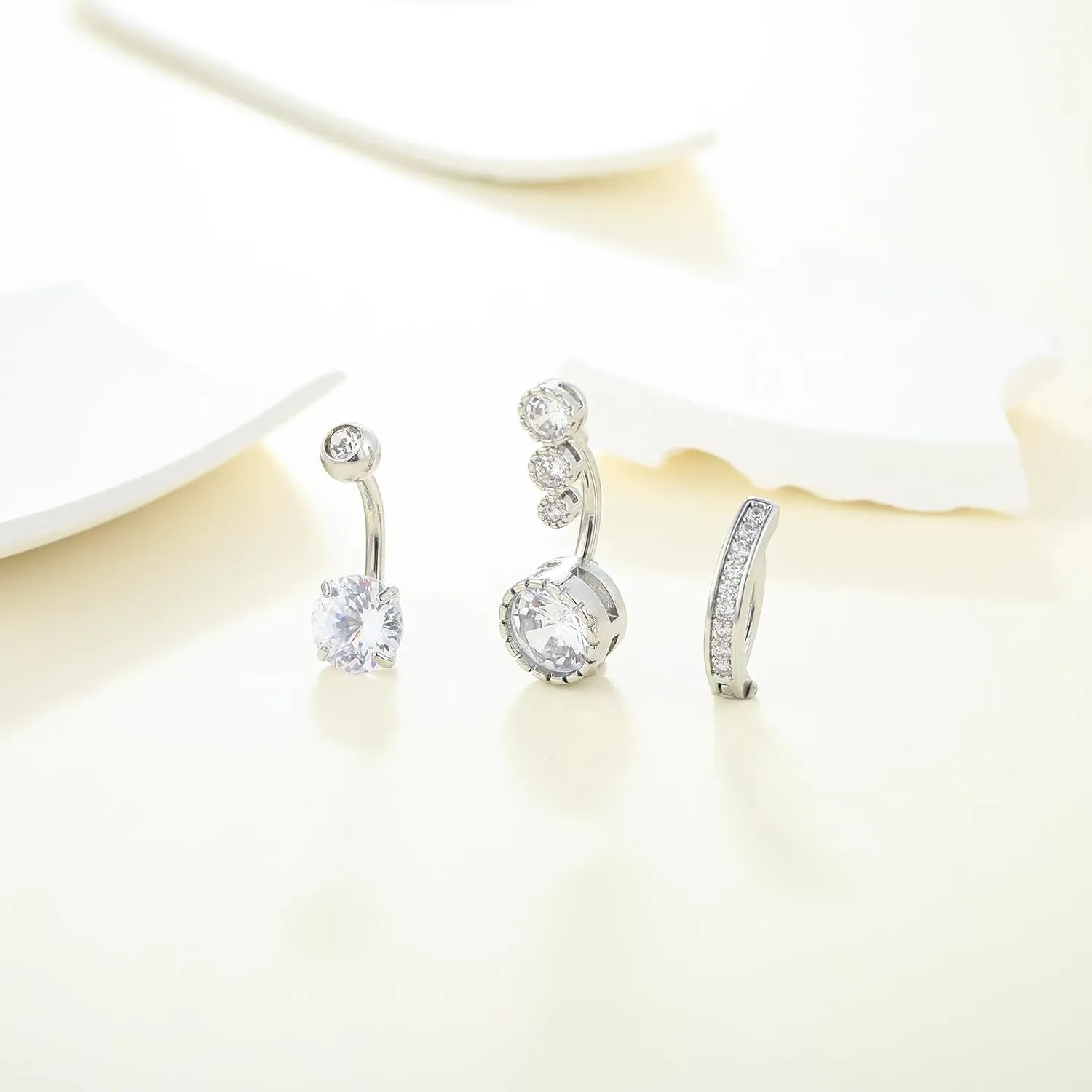 2-3Pcs Clicker Belly Button Rings for Women Dangle Belly Rings Cute CZ Opal Reverse Navel Rings Body Piercing Jewelry for Women 14G Silver Gold Tone