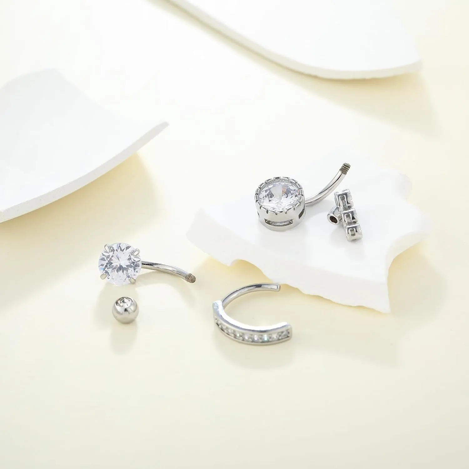 2-3Pcs Clicker Belly Button Rings for Women Dangle Belly Rings Cute CZ Opal Reverse Navel Rings Body Piercing Jewelry for Women 14G Silver Gold Tone