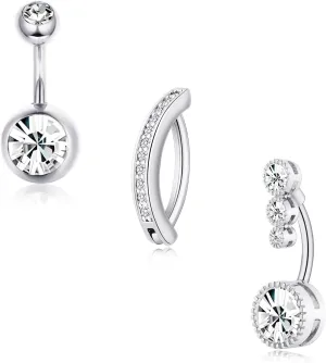 2-3Pcs Clicker Belly Button Rings for Women Dangle Belly Rings Cute CZ Opal Reverse Navel Rings Body Piercing Jewelry for Women 14G Silver Gold Tone