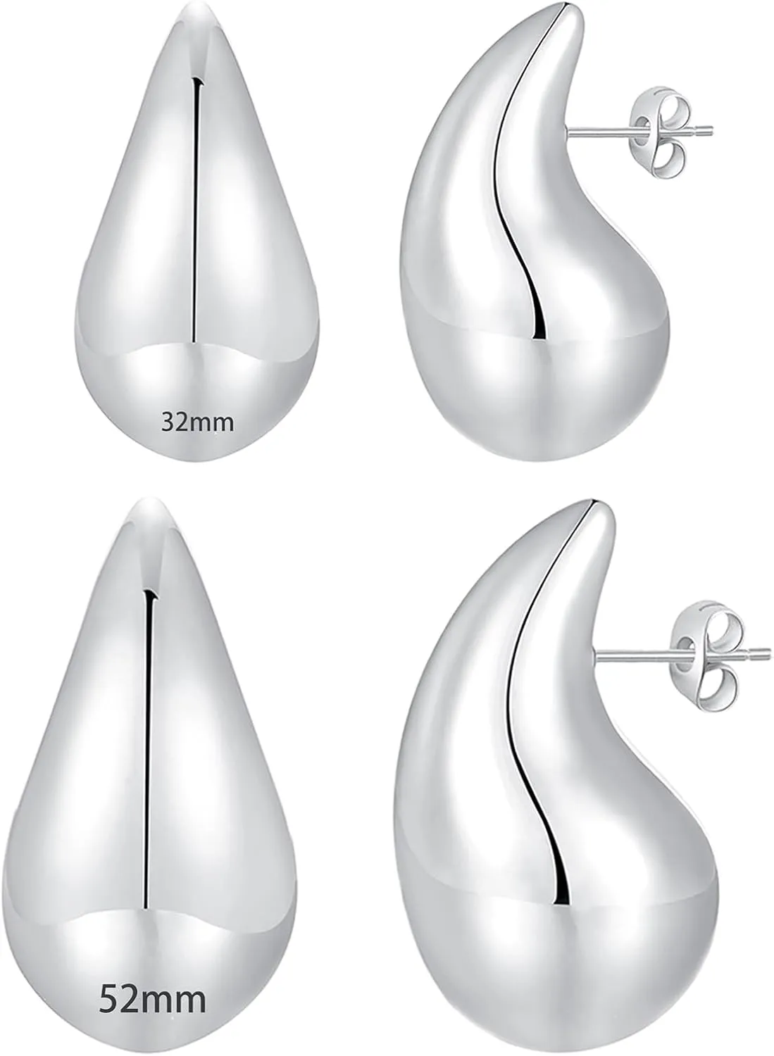 2 Pairs Apsvo Chunky Gold Silver Hoop Earrings Set for Women, Lightweight Hypoallergenic Hollow Hoop Gold Plated Teardrop Earrings for Women Trendy