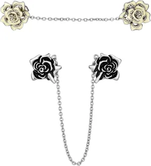 2 Pieces Rose Sweater Shawl Clips Cardigan Flowers Collar Dresses Clip with Chain for Women Girls (style Set 2)