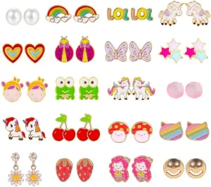 20 Pairs Earrings Set for GirlsHypoallergenic Stud Colorful Earrings Set Cute Animal Butterfly Heart Flower Pearl Earring for Teen Girls Little Girls Jewelry Sets