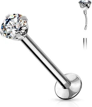 20G 18G Surgical Steel Labret Studs Threadless Push In Labret 2mm 3mm CZ Prong Set Lip Cluster Tragus Helix Medusa Cartilage Monroe Flat Back Earring Piercing Jewelry for Men Women 1/4-6mm, 5/16-8mm