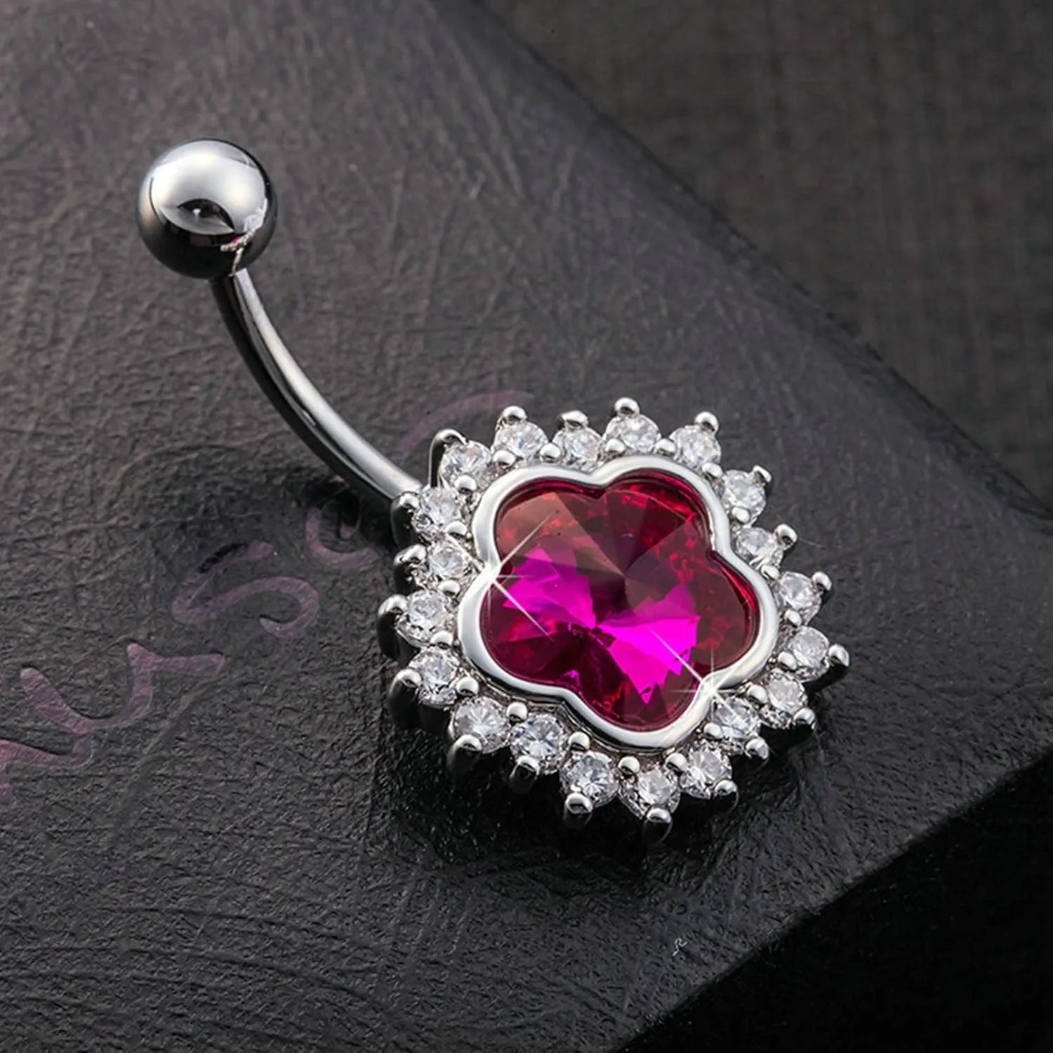 21St Birthday Gifts for Women, Belly Button Ring Crystal Cubic Zirconia Purple Surgical Steel Flower 3.98G for Women Girls Body Piercing Jewelry