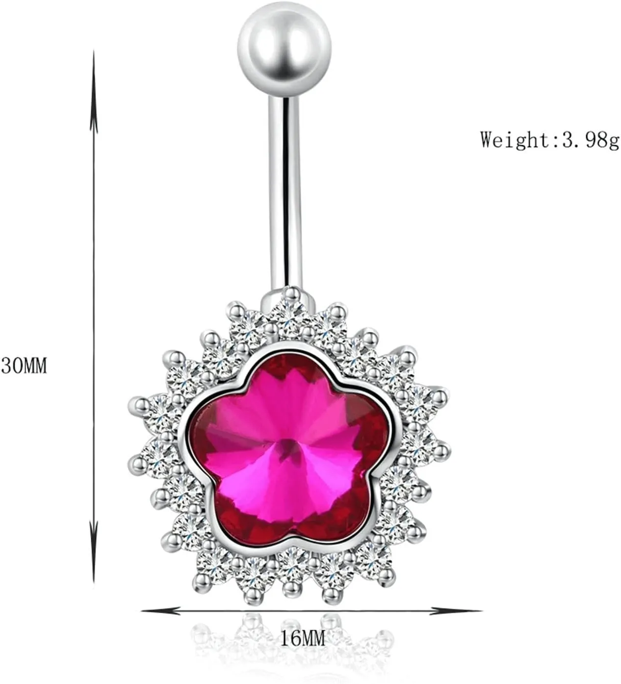 21St Birthday Gifts for Women, Belly Button Ring Crystal Cubic Zirconia Purple Surgical Steel Flower 3.98G for Women Girls Body Piercing Jewelry