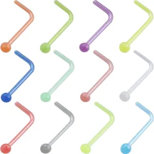 22G Nose Ring Retainer Colorful Bioflex Acrylic L Shape Nose Rings Studs Body Jewelry Piercing Top Ball 2mm 12PCS