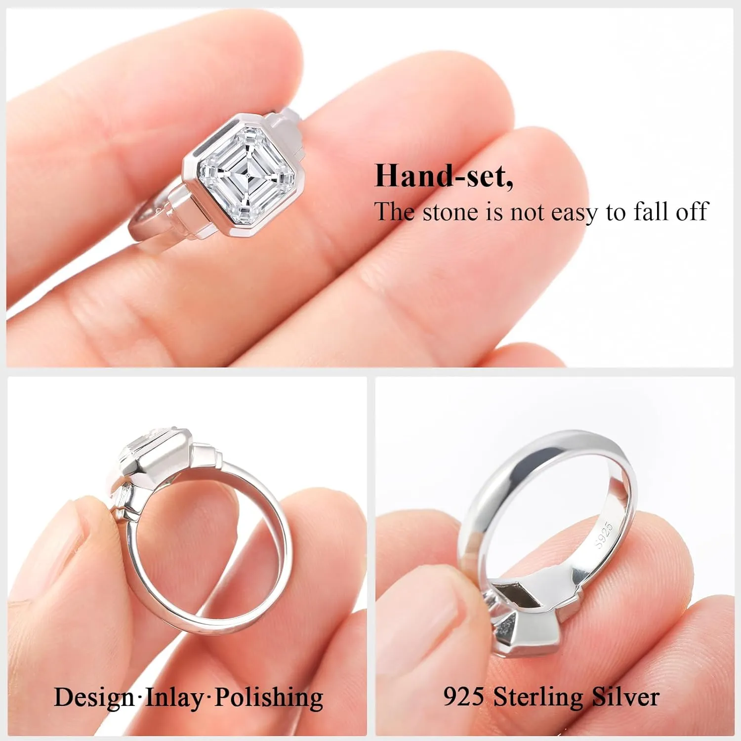 2.5CT Moissanite Solitaire Engagement Ring for Women Men,Asscher Cut Unisex Wedding Ring 925 Sterling Silver with 18K White Gold Plated, Bezel Set Simulated Diamond Anniversary Promise Ring