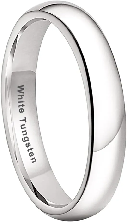 2mm 3mm 4mm 5mm 6mm 7mm 8mm 10mm White Tungsten Rings for Men Women Engagement Wedding Bands Domed Polished Shiny Comfort Fit
