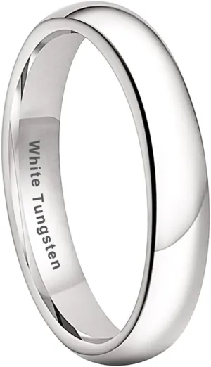2mm 3mm 4mm 5mm 6mm 7mm 8mm 10mm White Tungsten Rings for Men Women Engagement Wedding Bands Domed Polished Shiny Comfort Fit